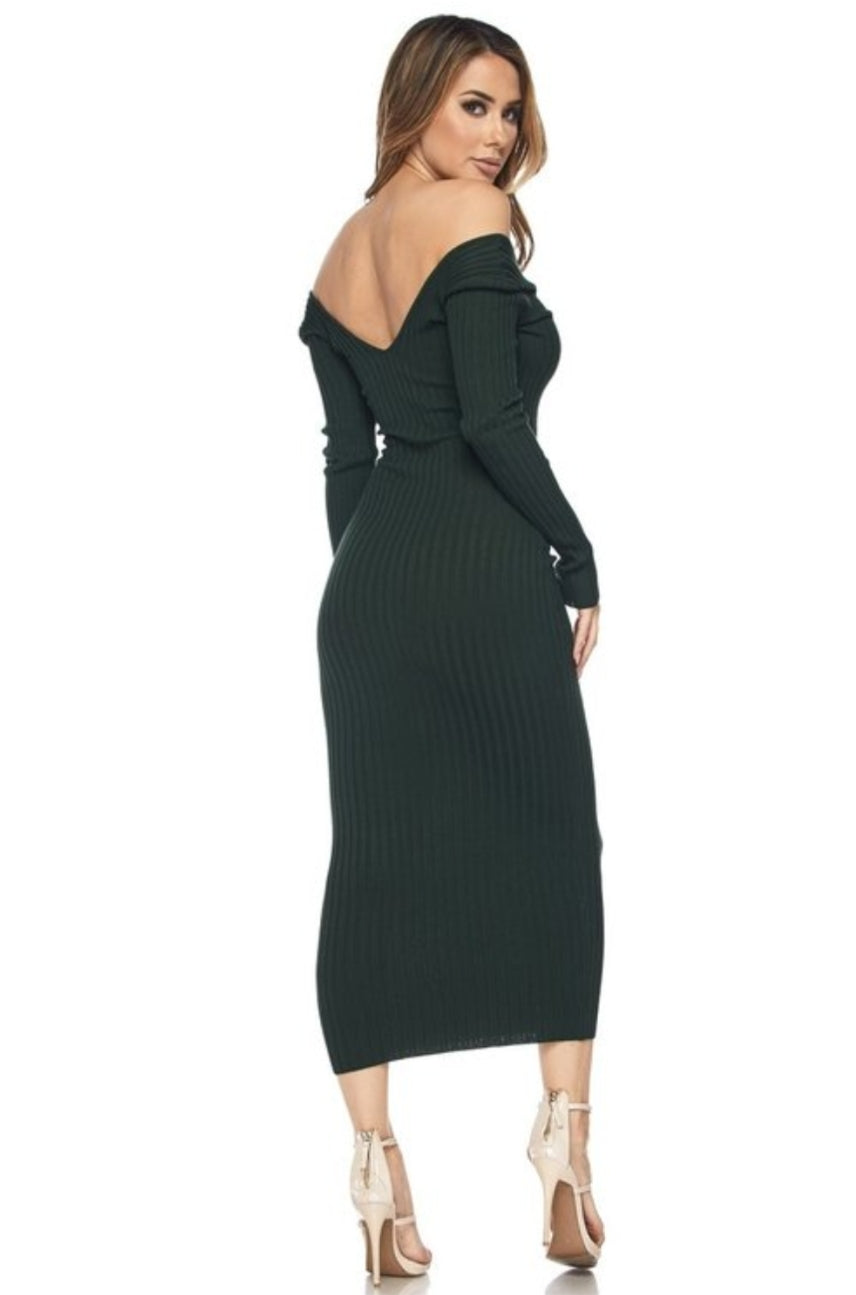 NAOMI RIBBED OFF SHOULDER DRESS