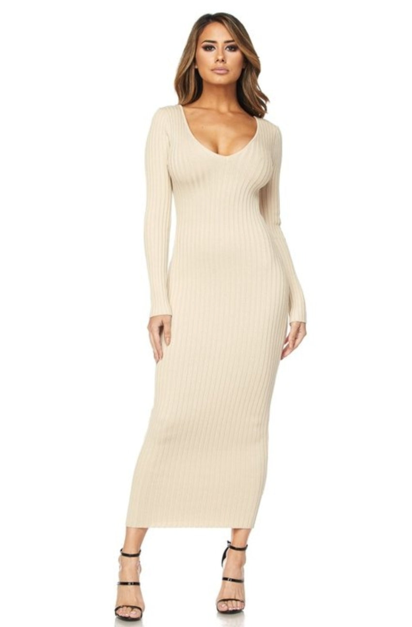 NAOMI RIBBED OFF SHOULDER DRESS