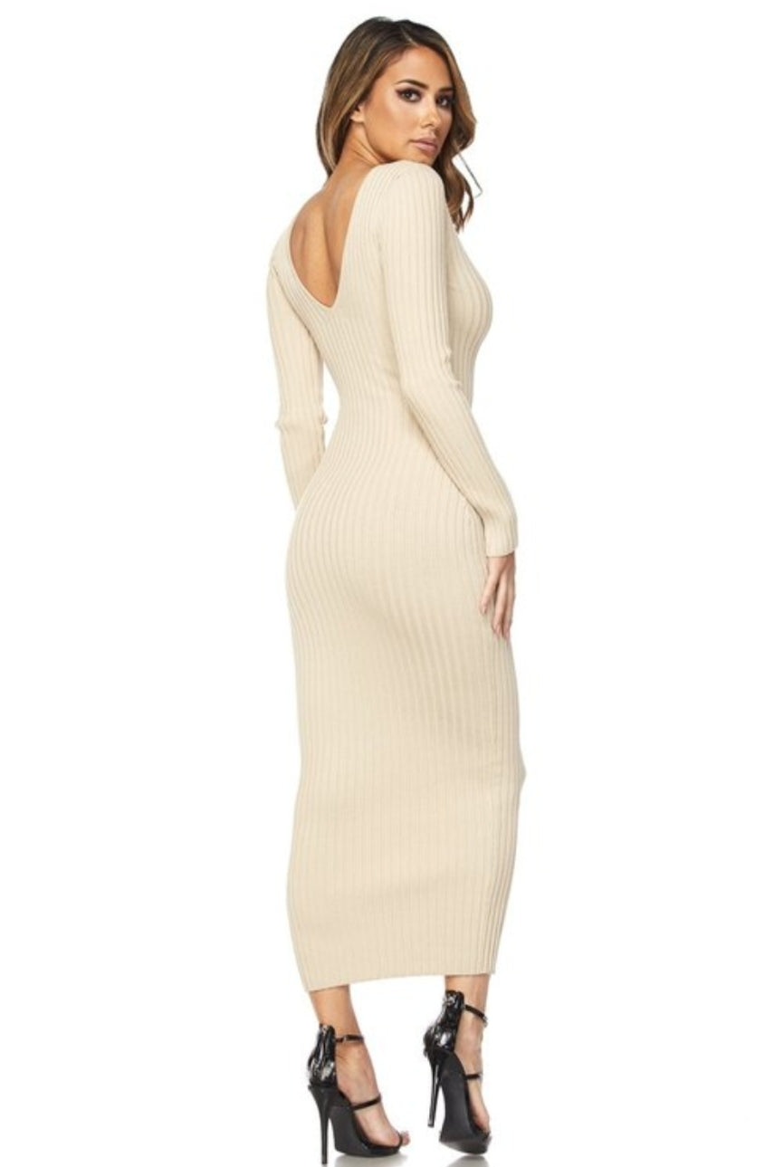 NAOMI RIBBED OFF SHOULDER DRESS