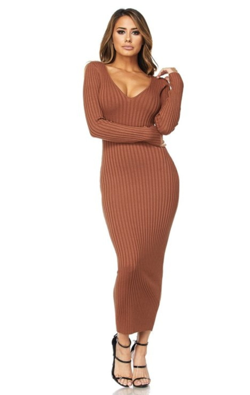 NAOMI RIBBED OFF SHOULDER DRESS