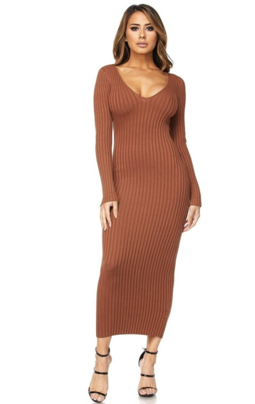 NAOMI RIBBED OFF SHOULDER DRESS