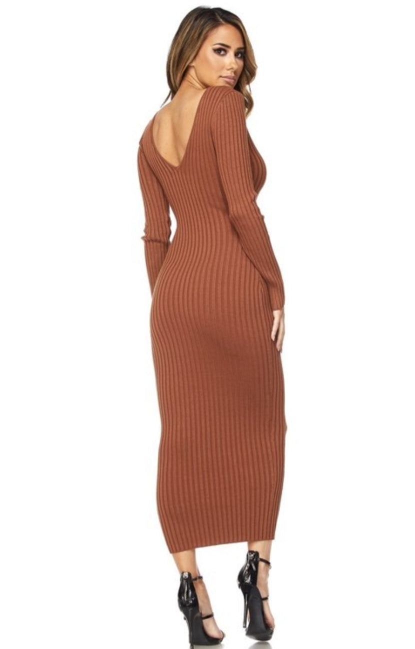 NAOMI RIBBED OFF SHOULDER DRESS