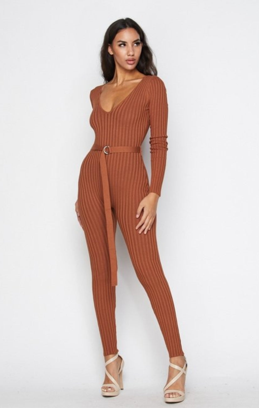 NAOMI RIBBED OFF SHOULDER JUMPSUIT