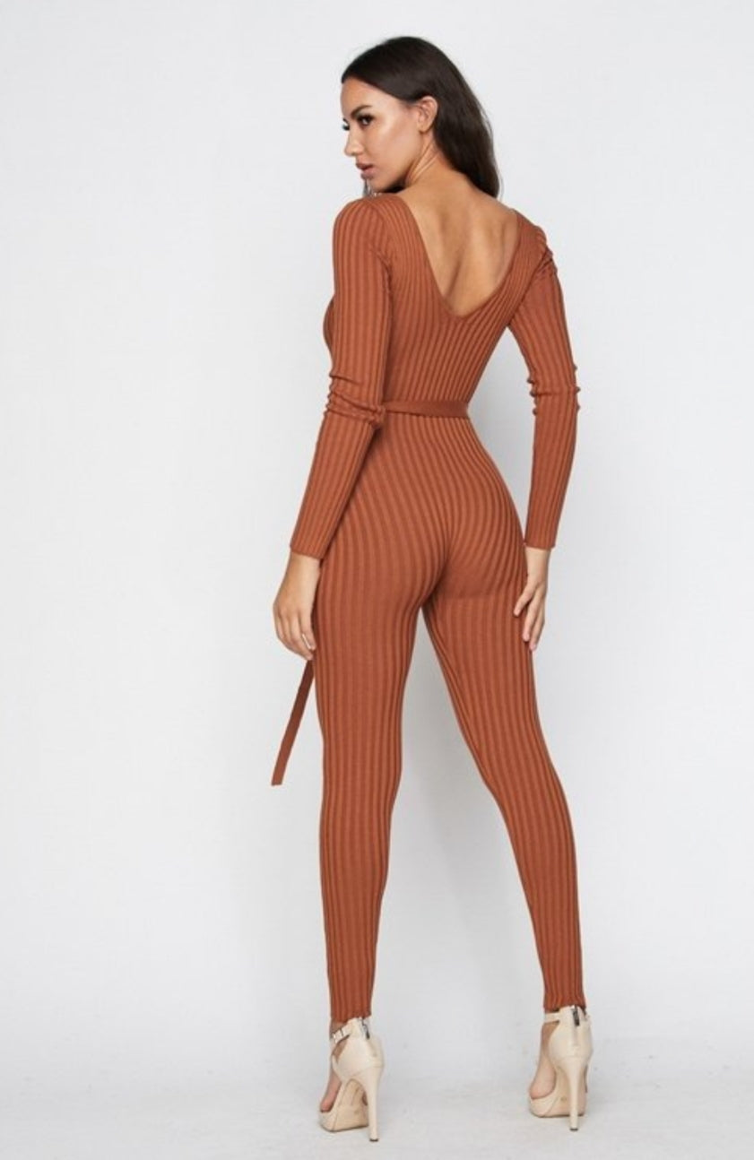 NAOMI RIBBED OFF SHOULDER JUMPSUIT