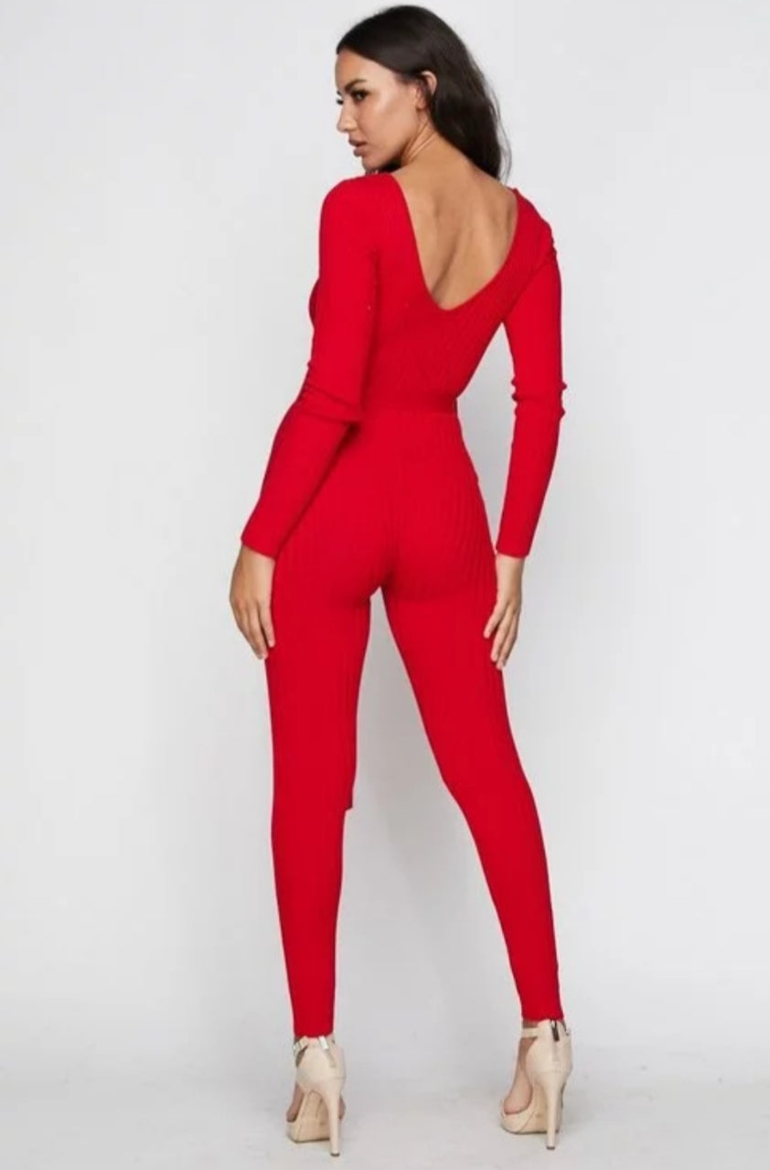 NAOMI RIBBED OFF SHOULDER JUMPSUIT