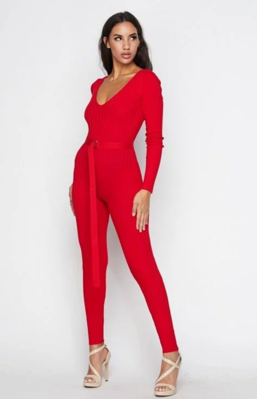 NAOMI RIBBED OFF SHOULDER JUMPSUIT