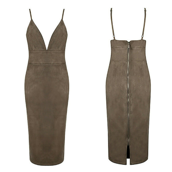 Suede Suedette Back Zip Dress